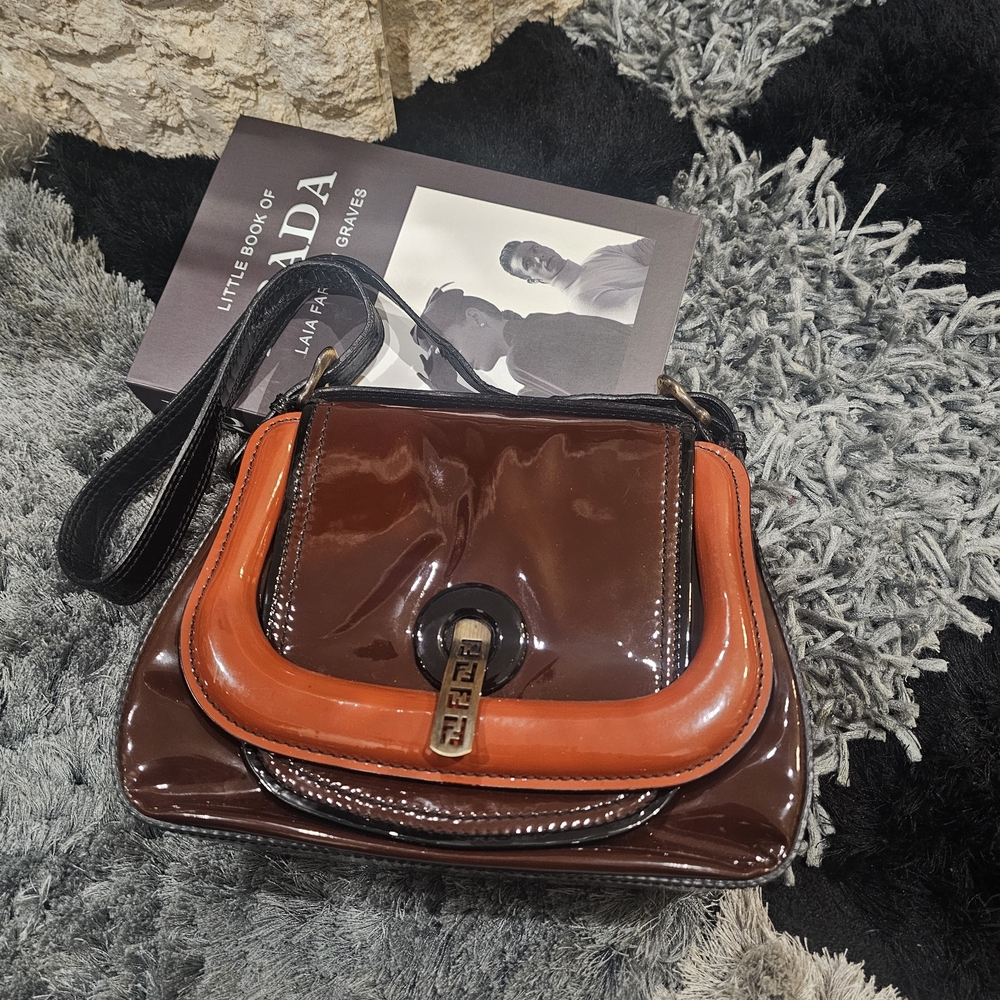 Fendi Glossy Brown and Orange Crossbody Bag